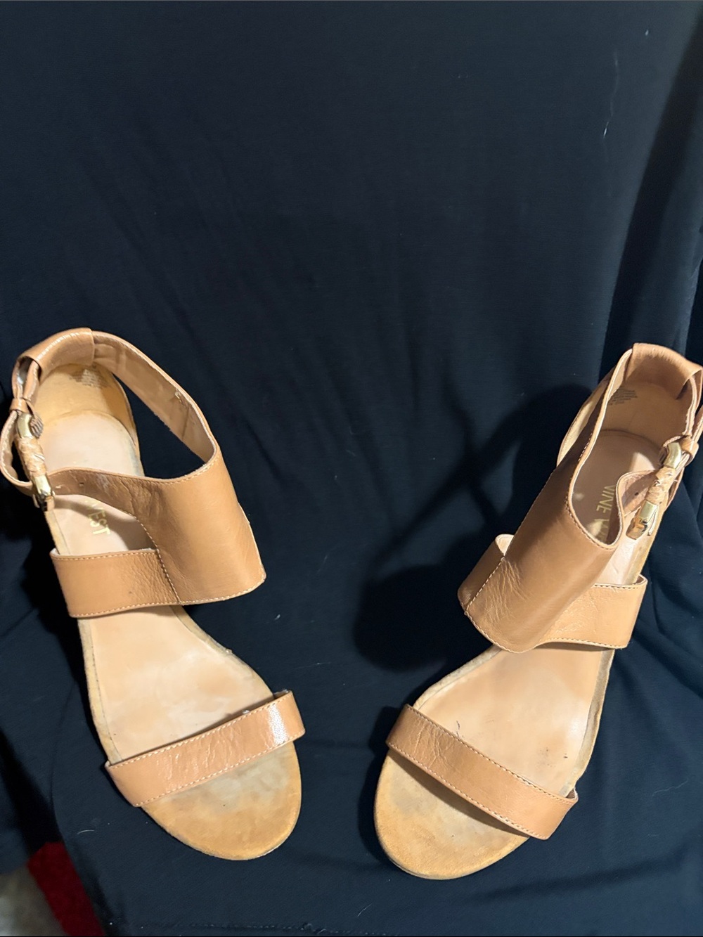 Nine West Tan Leather Open-Toe Ankle Strap Sandals